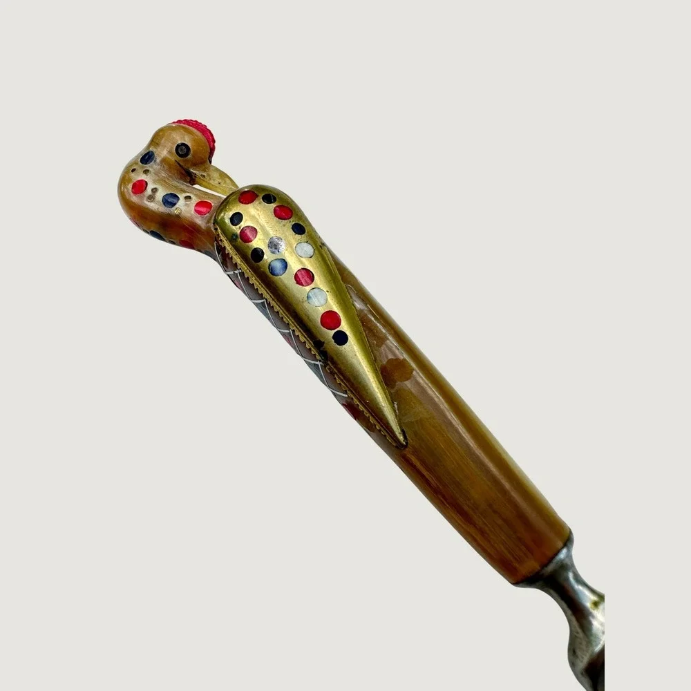 Said & Alfred‎ Haddad Knife Vintage Lebanon Bird Handle Horn Brass Inlay 8in